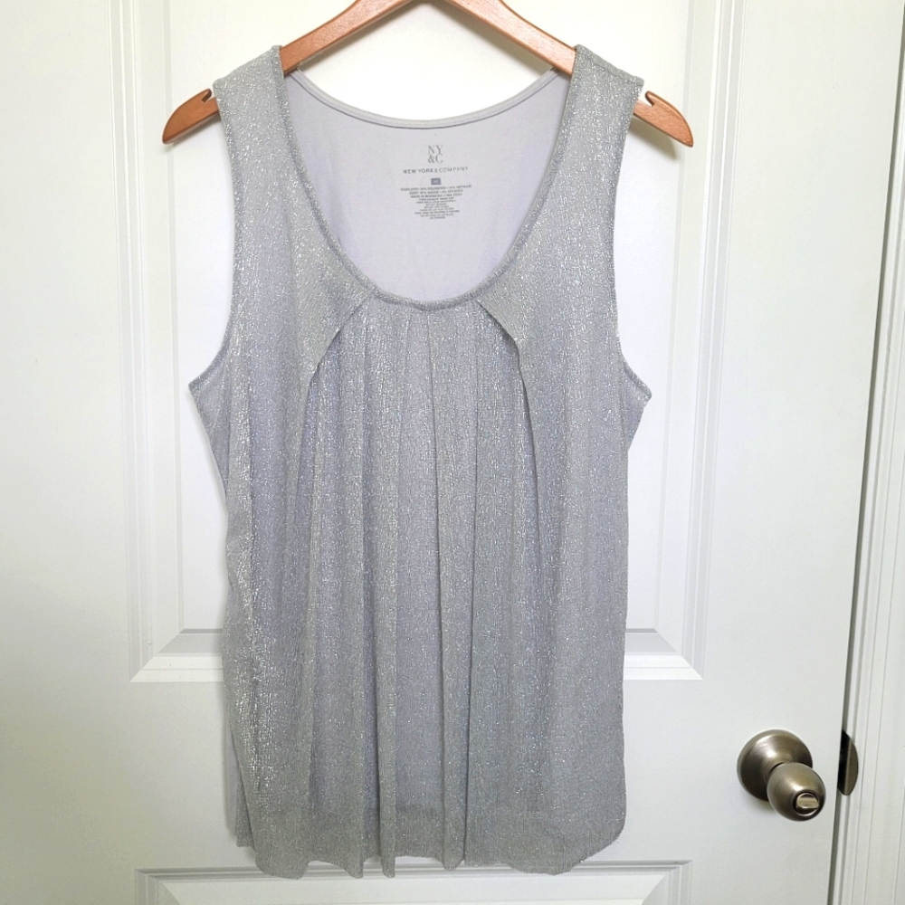 New York & Company Metallic Flowy and Shimmery Silver Blouse Top Medium